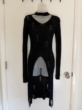 Hot & Delicious Black Long-Sleeve Cutout Mesh Dress